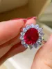 Cluster Rings Princess's Ruby Ring 925 Sterling Silver Colorful Treasure Pigeon Egg Red Corundum Daily Style