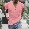 T-shirts pour hommes Chemise d'été Hommes Mode Henley Col Tshirt Hommes À Manches Courtes Casual Slim Tops Tees Solide Couleur Sport T-shirt Pour Homme