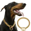 Hundhalsar Leases 18K Gold Chain Dog Collar 10mm Cuban Link Chain Rostfritt stål Metall Länkar Walking Training Collar för små medelstora hundar 230419