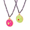 Pendant Necklaces Minar Retro Pink Green Enamel Moon Star Round Coin For Women Purple Natural Stone Strand Titanium Steel Choker