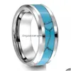 Band Rings Stainless Steel Natural Turquoise Ring Finger Women Mens Inlay Stone Fashion Jewelry Will And Sandy Drop Delivery Dhgba