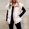 Gilets pour femmes col montant matelassé gilet bouffant pour femmes casquette sans manches veste zippée hiver chaud femmes manteau ajusté