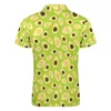 Men's Polos Green Avocado Casual T-Shirts Cute Fruit Print Polo Shirts Zipper Fashion Shirt Man Pattern Tops Large Size