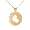 Collane con ciondolo in acciaio inossidabile tondo Mappa dell'Iraq color oro La catena di gioielli