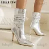 Stivali moda argento metallizzato piattaforma tacchi alti stivali donna glitter stiletto a punta marchio di lusso designer scarpe sexy taglia grande 45 T231121