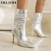 Stiefel Mode Silber Metallic Plattform High Heels Stiefel Frauen Glitter Stiletto Spitz Marke Luxus Designer Sexy Schuhe Große Größe 45 T231121