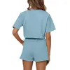 Ropa de dormir para mujer, top de manga corta y pantalones cortos de verano, conjuntos de pijama de dos piezas con bolsillos