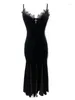 Повседневные платья WOMENGAGA, темное сексуальное длинное платье с v-образным вырезом на бретельках для девочек, элегантное женское милое модное платье 6TBA