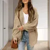 Women's Knits Autumn Winter Women Solid Color Cardigan Sweater Lantern Long Sleeve Open Front Knitting Coat Mid-length Knitwear Outwear