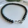 Choker 10 mm Tahidi Pure Black Natural Deep Shell Pearls Naszyjnik Prosty temperament Koreański styl dla kobiet