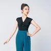 Stage Wear Ballroom Dance Tops Modern Standard Shirt Latin Black/Green Mouwess V-Neck Waltz Practice Clothing Dwy8803