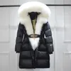 Femmes fourrure fausse Janveny hiver longue doudoune femmes manteau de canard Super luxe grand réel argent col de renard Parkas avec ceinture vêtements de neige 231121