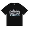 Казино Rhude Hd Castle Print Хип-хоп Унисекс Свободная повседневная футболка с круглым вырезом и короткими рукавами