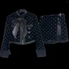 Robes de travail Prepomp hiver col montant perles brodées doublure en coton velours veste courte paillettes mini jupe deux pièces ensemble tenues