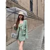 Work Dresses Sweet Girl Suit Women's Autumn Green Tweed Jacket Strap Vest High Waist A-line Skirt Three-piece Set Fashion Female Clothes