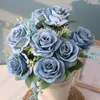 Decorative Figurines Artificial Blue Roses Flowers Silk Rose Flower Bouquet Home Garden Decoration Wedding Purple