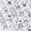 Cluster Rings BK Lots 50pcs Punk Vintage Metal Size 1620 Women Men Men Fashion Hip Hop Rock Butterfly Bear Sipder Cool Friend Pa Dhgarden Dhtsg