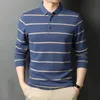 Herren Polos Frühling Herbst Polo-Neck Allgleiches Langarm Top Striped Korean Fashion Business Male Button Kleidung Shirts für Männer 230421