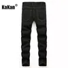 Jeans masculinos kakan rua personalidade bordado asa buraco vermelho preto bolso decoração k02 8733 231120