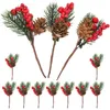 Dekorative Blumen, 12 Stück, Weihnachtsdekoration, künstliche Tannenzapfen, Simulationspflanze, Ornament, Zapfen, Zweige, Kränze, Picks, rote Beerenblume
