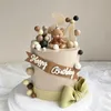 Party Supplies Brown Bear Cake Toppers Happy Birthday Boho Baby Cubes Topper för dusch deocrations