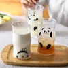 Weingläser Chinesische süße Glastasse 420 ml 14 Unzen klare hitzebeständige bambusförmige Tassen mit schönen Panda-Drucken für Milchkaffee