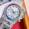 Bekijk herenontwerper horloges regenboog bezel 7750 automatische mechanische beweging 41 mm saffier timingfunctie polshorloge roestvrijstalen riem hoge kwaliteit