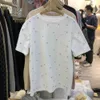 Women's T-Shirt Summer Women T-shirt Casual Loose Diamond 100% Cotton Halfsleeve Tshirt Big Female Basic Tops Tees Heavy industry 4XL 230421