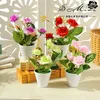 Flores decorativas desktop decorações artificiais plantas simuladas seda mini rosa bonsai com vasos de plástico ornamentos em vasos de flores