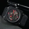 الرجال يشاهد الفولاذ المقاوم للصدأ مربع كبير حزام المطاط BR Watch Mechanical Movement Chronograph Wristwatch مقاومة للماء Montre de Luxe