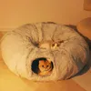 kennels pens 2 In 1 Round Cat Beds House Funny Cat Tunnel Toy Soft Long Plush Dog Bed For Small Dogs Basket Kittens Bed Mat Kennel Deep Sleep 231120