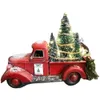 Christmas Decorations Truck Red Farm Decoration Vintage Metal Pickup Car Model with Trees for Home 231120