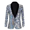 Men's Suits Silver Laser Mirror Blazer Coat Groom Wedding Suit Jackets Shawl Collar Single Button Nightclub Stage Show Sequins Tuxedo