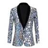 Costumes pour hommes Argent Laser Miroir Blazer Manteau Marié Costume De Mariage Vestes Col Châle Bouton Unique Discothèque Spectacle Paillettes Tuxedo