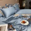 Sängkläder sätter ljus lyx 140-tal Sea Island Cotton Four-Piece Pure High-End broderi Simple Bedstred Bed Linenx03D