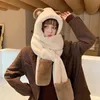 Ensembles de chapeaux et foulards 4 pièces/ensemble femmes Kawaii épaissi ours écharpe chapeau gant ensembles mignon japonais hiver en peluche tout-en-un à capuche gants chauds 231121