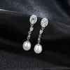 أقراط لؤلؤة Dangle S925 Silver Water Drop Zircon Zircon Full Diamond Arrings Europe Fashion Women Retro Breet Retro Partn