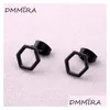 Stud Fashion Punk Hexagona Earrings Black Titanium Steel Geometric Hexagon Jewelry For Men Women Drop Delivery Dhy3X