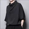 Verano oscuro estilo ninja personalidad suelta diseño simple casual de gran tamaño de cuello alto de manga corta camiseta de marca de moda para hombres