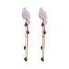 Dingle örhängen franska söta strass akryl blomkedja tofs lång droppe för kvinnor avancerade ljus lyxiga festsmycken