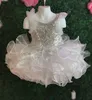 Vestido de concurso de cupcake glitz para menininha 2023 cristais brifa de aniversário coquetel de aniversário em ascensão no palco vestido de festa do evento infantil infantil coral branco