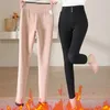 Calças femininas cintura alta engrossar lã de pelúcia forrado lápis jeans calças de pele grossa elástico magro quente inverno magro pantalones leggings