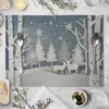 Mats Pads Winter linen placemat bowl cup Christmas kitchen table mat dinner bowl coaster home decoration 32cmx45cm 231120