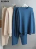 Damen-Zweiteiler-Hosen, 2-teiliger gestrickter Damen-Trainingsanzug, On-Neck-Pullover, Oma-Hose, Pullover-Set 231120