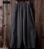 Women's Pants Capris Cotton Linen Bloomers Wide Leg Pants Women Vintage Full Length Fashion Elegent Pants Solid Elasitic Waist Spring Autumn 5XL 230421