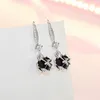 Dangle Earrings S925 Sterling Silver 30MM Black Round Zircon Drop For Women Charm Engagement Party Gift Jewelry