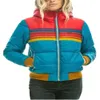 Jaquetas femininas de algodão roupas outono inverno moda listra zíper com capuz quente parkas arco-íris jaqueta emenda senhoras outerwear 231120