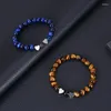 Bedelarmbanden Set Armband Paren Afstand Zwart Obsidiaan Kralen Steen Tijgeroog Liefde Hart Yoga Armbanden Voor Liefhebbers Elastisch Touw Sieraden