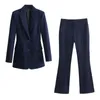 Ternos femininos blazers traf feminino blazers coreano lapela botão jaqueta mulher moda manga longa azul blazer outono em casaco e jaquetas 231121