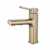 Rubinetti per lavandino del bagno Rubinetto estraibile in oro spazzolato Installazione su ponte in ottone e lavabo con acqua mista fredda Rotazione a 360 gradi